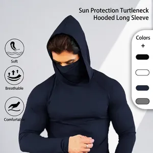 Camicia da uomo a maniche lunghe con cappuccio e maschera solare per la pesca