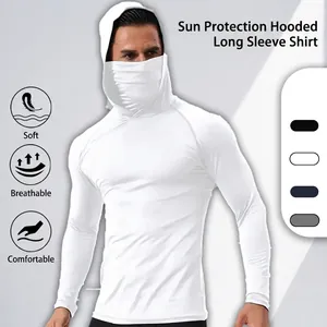 Maglia protezione solare uomo con cappuccio e maschera integrata, asciugatura rapida