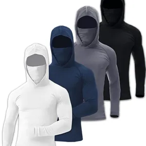 Camicia protettiva solare da uomo con cappuccio e maschera per pesca e fitness