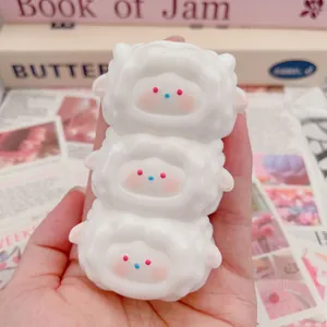 Three-stacked white cartoon sheep squishy squeeze toy for stress relief and fun