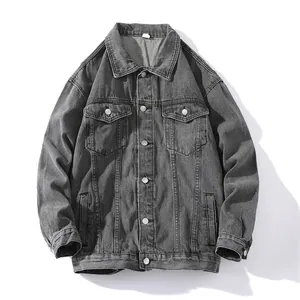 Loose oversized denim jacket for men in charcoal grey, classic button-down style