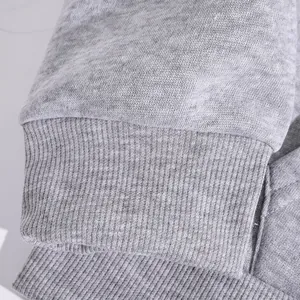 Detailed macro view of gray ribbed cuff on a soft fleece sweatshirt with textured fabric