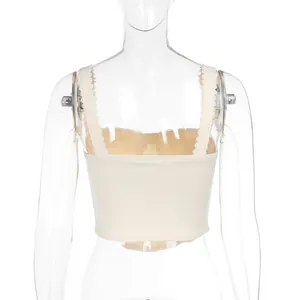 Back view detail of elegant cream lace-trimmed cropped camisole top for women 2025