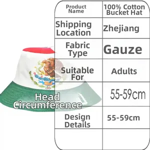 Mexico flag cotton bucket hat with 55-59cm head circumference for adult fans