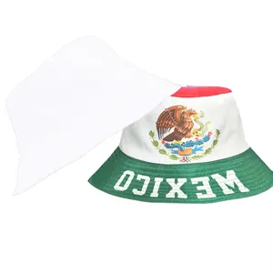 Detail of Mexico flag bucket hat with reversible white side