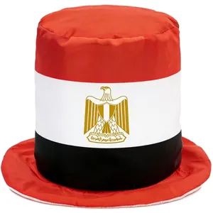 Fan top hat featuring the Egyptian national flag colors and detailed golden eagle emblem