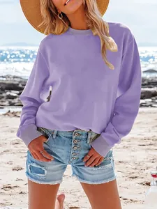 Casual loose fit solid lilac long sleeve sweatshirt for women outdoor beach lifestyle