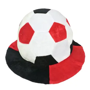 Plush novelty soccer ball fan bucket hat in red and black colors for football fans