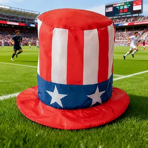 Detailed view of Uncle Sam top hat with US flag stars and stripes design