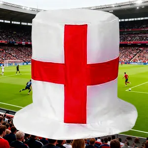 Detailed view of white fan top hat with red St George's Cross England flag print