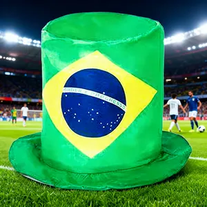 Vibrant green Brazil flag top hat for football fans with Ordem e Progresso design