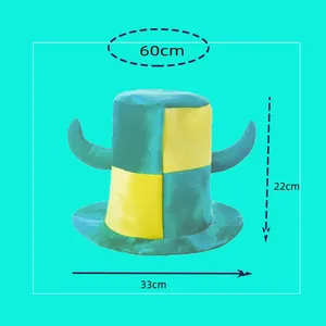 Detailed measurement view of green and yellow checkered horn fan hat with 60cm circumference