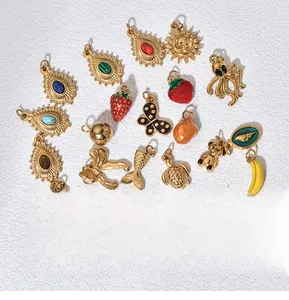 Variety of stainless steel oil dripping charms for DIY jewelry making and pendants.