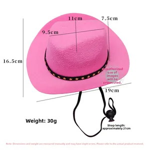 Detailansicht des rosa Haustier-Cowboyhuts mit verstellbarem Kinnriemen für Katzen