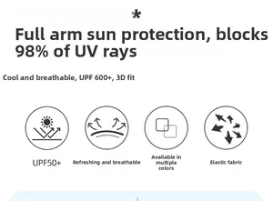 UV protection arm sleeves detailing UPF 50+ and breathable elastic fabric