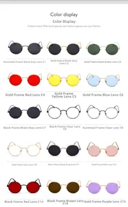 Comprehensive color display grid of vintage round metal sunglasses in various vibrant lenses