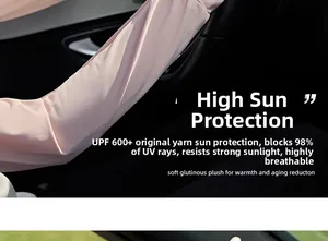 Detail view of pink ice silk sun protection sleeves for driving with UPF 600+ rating