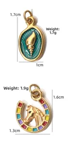 Detailed measurements of stainless steel shell and horseshoe horse head enamel pendants