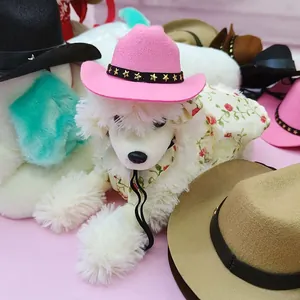Süßer rosa Mini-Cowboyhut für kleine Haustiere mit Sternenband und verstellbarem Riemen