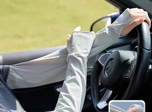 Detailed view of breathable ice silk sun protection sleeves worn by a driver