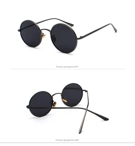 Vintage round metal frame sunglasses displayed in 90 and 180 degree perspective views