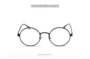 Front view of retro metal round frame glasses with black rims and clear lenses