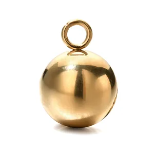 High-polished gold stainless steel spherical ball pendant charm for DIY jewelry making