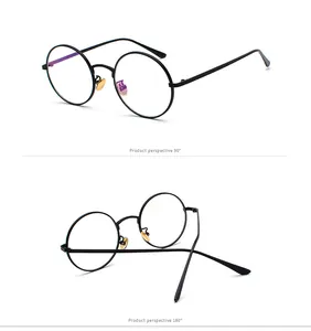 Detailed views of vintage black metal round frame glasses from different angles