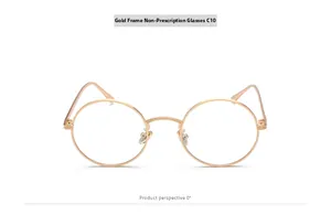 High-definition front view showing the gold metal round frame and clear lenses