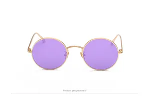 Vintage round metal frame sunglasses with purple lenses and punk style aesthetic.