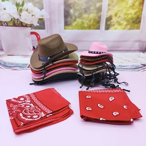 Miniature pet cowboy hat and red bandana set for cats and small dogs holiday party