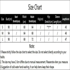 Detailed size chart for women's one-shoulder slim fit T-shirt top with measurements.