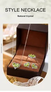 Detailed view of heart-shaped natural peridot jewelry set in S925 sterling silver
