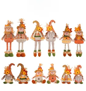 Collection of Thanksgiving scarecrow and gnome plush dolls for harvest home decor