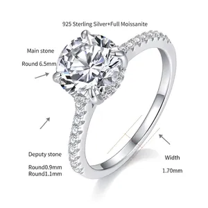 Detailed view of 925 sterling silver moissanite ring showing main stone dimensions