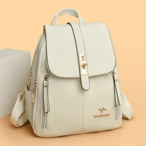 Elegant white commuter backpack for women with kangaroo logo and large capacity design