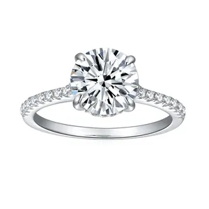 925 Sterling Silver Moissanite Ring Brilliant Round Cut Four-Prong Engagement Wedding Ring Elegant Pavé Band Women Jewelry
