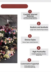 Showroom display of various colorful and realistic artificial peony flower bouquets