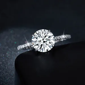 Elegant 925 sterling silver four-prong moissanite engagement ring for women