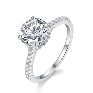 Elegant 925 silver moissanite wedding ring featuring a classic 4-prong solitaire setting