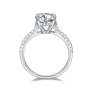 Elegant 4-prong moissanite engagement ring in platinum plated 925 silver for women