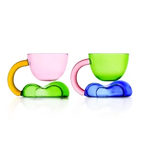 Modern Colorful Heat-Resistant Glass Coffee Mug Creative Floating Cloud Shape Glass Cup For Milk Juice Handmade Dopamine Aesthetic Home Glassware