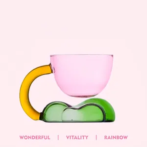 Creative floating cloud glass cup with heat-resistant colorful handle and cloud base