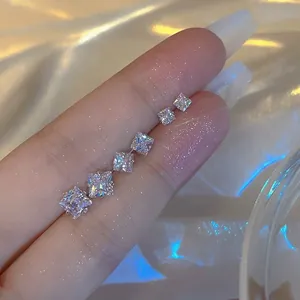 Square Rhinestone Stud Earrings With 925 Sterling Silver Earring Post Small Geometric Ear Bone Nail Jewelry For Women Men