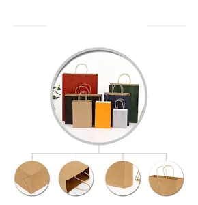 Detailed close-ups of colorful kraft paper bags showing the base and handle construction