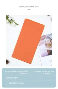 Parameter card for orange disposable PEVA tablecloth, waterproof and oil-proof.
