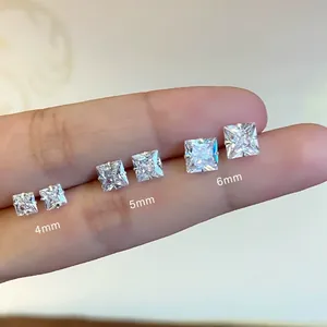 Elegant S925 sterling silver stud earrings featuring square CZ stones in three sizes