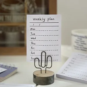 Ins style weekly plan memo pad with a creative cactus metal clip holder