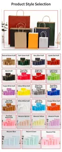 A variety of colorful kraft paper shopping bags with twisted handles in 23 distinct colors.