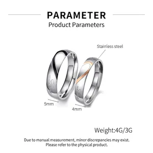 Pair of stainless steel couple rings with heart splicing pattern and Love engraving